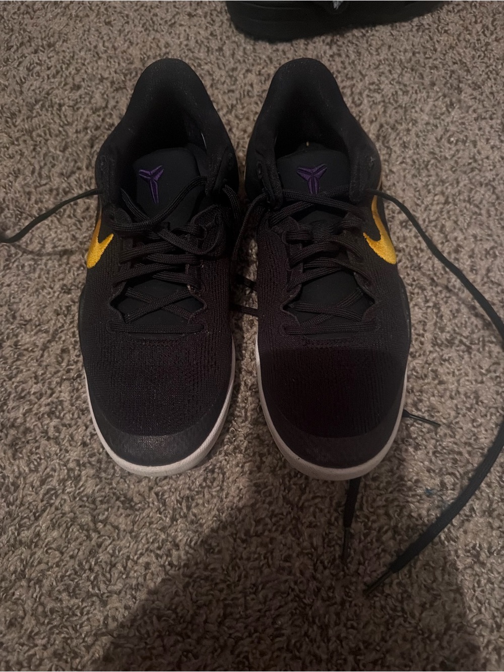 Nike Youth Black Athletic Sneakers with Yellow Swoosh and Purple Logo Size 5.5